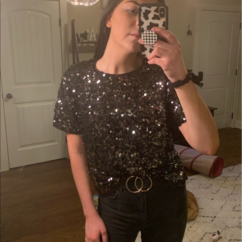 All over Sequin Black top
